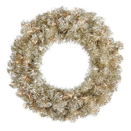 Champagne Mini Dura-Lit Wreath With Clear Lights, 24 In.